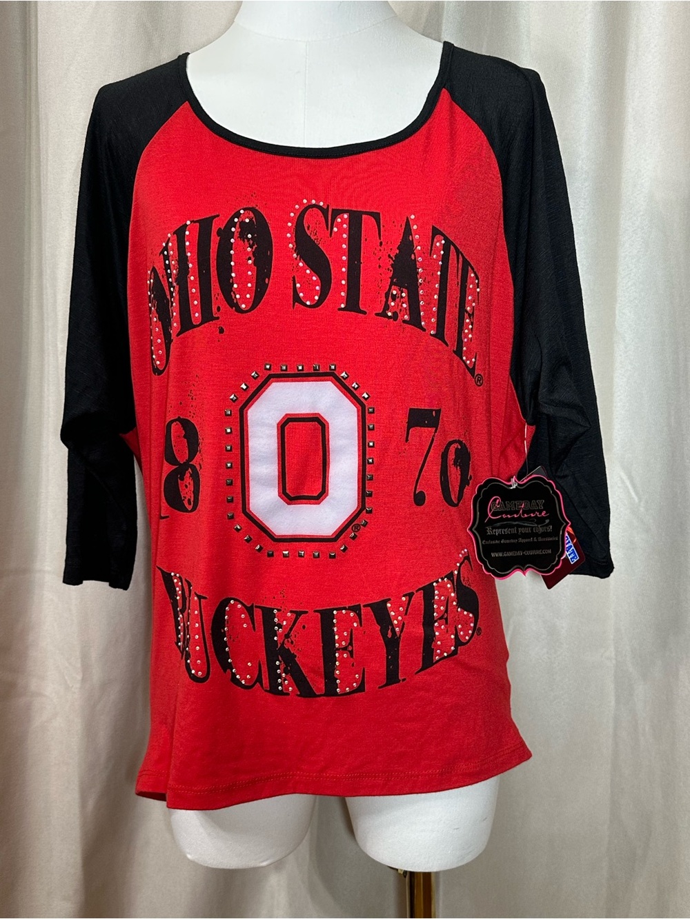NWT Gameday Couture Ohio State Buckeyes Rhinestone Raglan Top - Medium